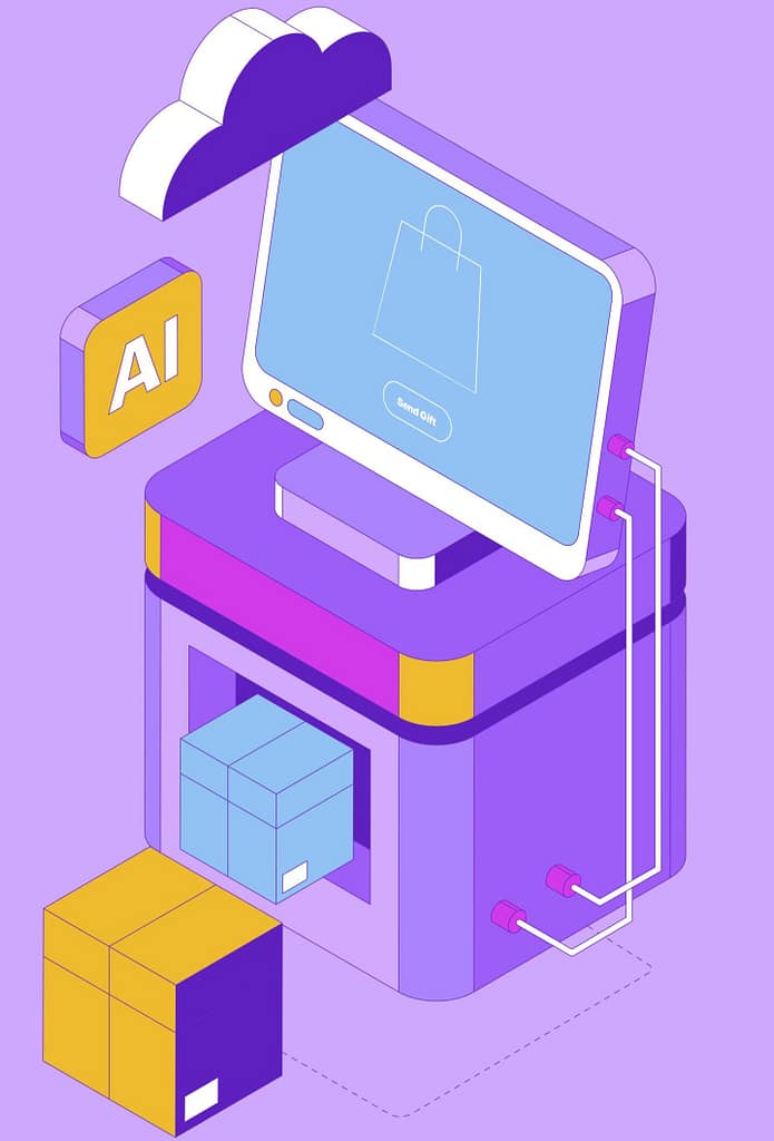 Illustration of AI system processing business data in cloud infrastructure